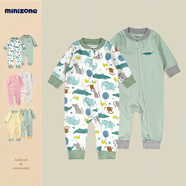 minizone2件裝春秋寶寶新生兒嬰兒斜開(kāi)拉鏈長(zhǎng)袖連體衣哈衣爬服寶寶衣服 粉綠小鱷魚(yú) 80cm