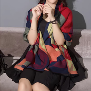 TBRZ輕奢女裝高檔空調(diào)房羊絨披肩秋冬新款加厚保暖外搭圍巾女兩用斗篷 幾何藏青紅