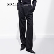 MO&Co.休閑褲輕運動(dòng)風(fēng)橡筋拼接高腰西褲精裁及地直筒通勤女摩安珂 黑色-第2批 L 170