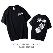 斯圖西（stussy）2023新款夏季骰子色子短袖T恤男女裝情侶款學(xué)生寬松體恤衫 黑衣白色子 黑衣白色子 S