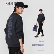 MARKLESS衛衣男春季休閑印花長(cháng)袖T恤男士寬松圓領(lǐng)情侶外套上衣WYB2419M 藏青色 XL