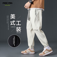 Foss Phil褲子男士春夏季冰絲薄款運動工裝束腳直筒運動休閑褲3308卡其L