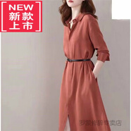 踏司紅新款長(cháng)袖連衣裙女簡(jiǎn)約Polo領(lǐng)時(shí)尚百搭收腰氣質(zhì)寬松顯瘦襯衣裙子女 磚紅色 M 【95-110斤】