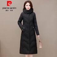 皮爾卡丹時尚高端羽絨棉服女中長款2025新款冬季韓版收腰加厚過膝棉衣外套 黑色 L