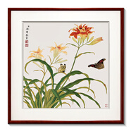 紫騰隨軒蘭花新中式餐廳飯廳掛畫客廳沙發(fā)背景墻面裝飾畫臥室玄關(guān)壁畫 圖7 70*70cm 紅木色實木框