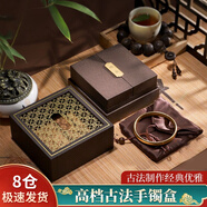 洇逸鈞手鐲盒子珠寶玉石璧翡翠收藏盒掛件佛珠手串鏈黃金飾品傳承禮品盒 【咖啡色】古法金盒 【傳承】有絨布袋