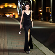 PZCL公司尾牙宴會(huì )禮服女年會(huì )服裝名媛晚吊帶性感連衣裙2024級?mèng)~(yú)尾氣質(zhì) 黑色 M