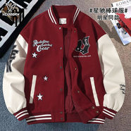 維動(dòng)（VEIDOORN）棒球服美式夾克外套男女同款衛衣秋冬季新款寬松休閑開(kāi)衫運動(dòng)戶(hù)外 烈焰紅 M