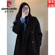 皮爾卡丹流行白鴨絨內膽加絨大衣女中長(cháng)款2025冬季韓版加厚寬松羽絨服外套 黑色[夾棉升級版] 加厚 S [建議100-113斤]