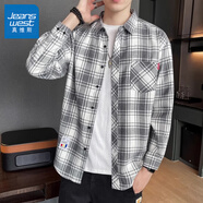真維斯（JEANSWEST）格子長(cháng)袖襯衫2025春秋季新款潮男士寬松休閑襯衣外套薄款防曬衣服 2108白色 L 【110-125斤】