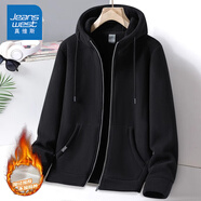 真維斯（Jeanswest）羊羔絨外套男秋冬季加絨加厚搖粒絨抓絨衣休閑連帽夾克男裝WW889 黑色【連帽搖粒絨】 3XL