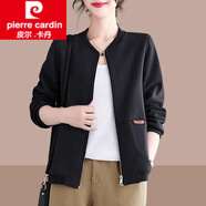 皮爾卡丹（pierre cardin）2025春秋季新款女士短外套棒球服開衫衛(wèi)衣休閑上衣夾克女裝 黑色 XL 建議120-135斤以內(nèi)