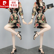 皮爾卡丹（pierre cardin）連衣裙2025新款女裝夏季氣質(zhì)收腰顯瘦雪紡上衣網(wǎng)紅氣質(zhì)洋氣連衣裙 318#黑色【配裹胸】 XL