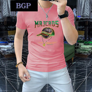 BGP歐美風(fēng)潮牌2024夏季新款時尚百搭潮流字母亮片刺繡短袖t恤圓領(lǐng)男 粉紅色 3XL