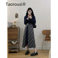TAOROUSI連衣裙女春秋季新款女裝復(fù)古氣質(zhì)拼接收腰顯瘦假兩件襯衫裙子 長(zhǎng)款套裝 L （建議100~120斤）