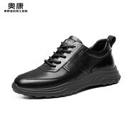 奧康（Aokang）男士新款時(shí)尚休閑鞋男圓頭牛皮透氣舒適慢跑運動(dòng)鞋 黑色 39
