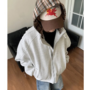 文頗100%純棉衛衣男潮ins百搭炸街高顏值外套秋季外穿女拼接格紋拼接 灰色 XL