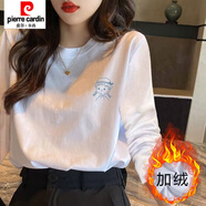 皮爾卡丹白色純棉長(cháng)袖t恤女秋季2026新款寬松中長(cháng)款打底衫上衣小眾設計感 加絨款-A29(小女孩) L 106-125斤