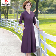 皮爾卡丹（pierre cardin）媽媽春裝連衣裙洋氣高貴40歲50中年女裝春秋氣質(zhì)闊太太小香風(fēng)裙子 218紫色 XL 建議95-110斤