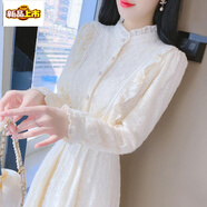 初徑配大衣加絨加厚蕾絲打底連衣裙女秋冬季2025年新款中長(cháng)款內搭裙子 杏色【常規】 3011 S