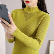 桂雪格秋冬季休閑針織衫女2024新款寬松內搭加厚毛衣女士打底衫上衣春秋 黃色 S （80-95斤）