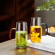 美斯尼  綠茶杯玻璃杯泡茶杯涼水杯子大容量花茶杯果汁飲料杯 小號無蓋款（兩只）