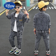 迪士尼（Disney）童裝男童春秋裝牛仔套裝2025新款潮中大童韓版帥氣時(shí)尚兩件套男孩 外套+褲子 140cm建議身高135-145