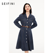 詩(shī)凡黎（'SEIFINI）【商場(chǎng)同款】工裝牛仔連衣裙2023秋新款復(fù)古裙子3E8292631 牛仔藍(lán) L 165/88A