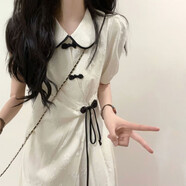 BMOI中國風(fēng)溫柔娃娃領(lǐng)新中式連衣裙女學(xué)生夏季設(shè)計感收腰顯瘦a型裙子 杏色連衣裙 M