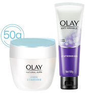 玉蘭油（OLAY）白里透紅系列水潤嫩膚提亮膚色改善肌膚長效鎖水保濕補(bǔ)水 透亮潤膚霜50g+細(xì)滑煥膚潔面乳