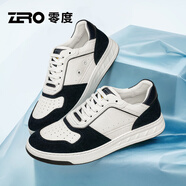 零度Zero官方男鞋2025春夏新款真皮沖孔舒適透氣時(shí)尚拼接日常休閑板鞋 白藍(lán) 42 (260mm)