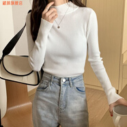 藏顏2023新款韓式軟糯一字領露肩毛衣針織衫女秋季修身顯瘦色掛脖上衣 白色【高質量】 L 105-120斤