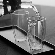 karphome卡普家居耐熱玻璃杯雙層家用泡茶杯防燙手喝水杯果汁杯子杯架套裝 2只裝450ML