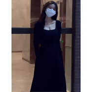 妍莉芬（yanlifen）白色吊帶連衣裙子女2025夏季新款法式茶歇小個(gè)子初戀收腰a字長(cháng)裙 黑色長(cháng)袖 M 【101-110斤】