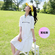 方糖姑娘初中生連衣裙少女夏裝polo裙高中學(xué)生女孩直筒休閑運動魚尾百褶裙 83083SC白色 寬松款連衣裙 M