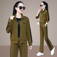 杰思菲雨（JSFY） 時(shí)尚休閑運動(dòng)套裝春秋裝三件套大碼氣質(zhì)顯瘦跑步鍛煉運動(dòng)服女裝 6002款-芥末綠*三件套*時(shí)尚休閑 XL【適合體重110-122斤左右】