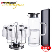 MARTIGUES 北歐家用玻璃杯雙層隔熱可愛水杯泡茶杯牛奶杯創(chuàng)意咖啡杯子 375ML+旋轉(zhuǎn)杯架+刻度壺+杯盤 6只