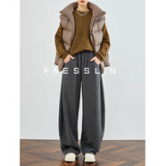 FAESSLIN【羊毛可機洗】美拉德加厚衛(wèi)褲加長軟糯休閑高個子香蕉褲女秋冬 深灰色加長版褲長107cm M