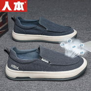 人本布鞋男款夏季一腳蹬懶人鞋男士套腳軟底透氣布面舒適休閑百搭潮鞋 藍色 42