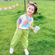 女童運動(dòng)套裝夏季短袖2025新款兒童衣服1-3小女孩洋氣兩件套4-6歲 綠色 120