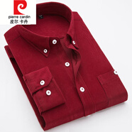 皮爾卡丹（pierre cardin）春秋裝燈芯絨男襯衫長袖純色休閑寬松條絨襯衣加肥加大碼 酒紅色 4XL (155)