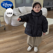 G.DUCKKIDS兒童羽絨服男童冬裝2024秋冬新款痞帥小童裝男寶寶加厚加厚外套潮 黑色 90白鴨絨 90 cm建議2-3歲小朋友