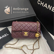 香奈兒（Chanel）女包c(diǎn)f大mini 豬肝紅酒紅色小金球金珠鏈條單肩斜挎包 豬肝紅 常規