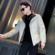 杰遜斯加厚保暖羽絨服男士冬季潮流韓版痞帥立領(lǐng)羽絨外套男裝短款羽絨衣 A206-8808米白色 M 建議90-115斤