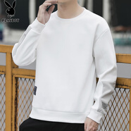 花花公子（PLAYBOY）長(cháng)袖t恤男士春秋季新款潮流圓領(lǐng)寬松百搭衛衣男簡(jiǎn)約上衣打底衫男 Q-KPHH2008 白色 XL 175