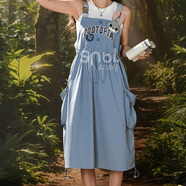 森女部落城市輕戶(hù)外復古抽褶休閑背帶工裝連衣裙露營(yíng)風(fēng)傘裙2025新款夏款 藍色（單件） S