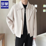 羅蒙（ROMON）夾克男士痞帥假兩件外套秋冬季新款輕熟風(fēng)潮流商務(wù)休閑拉鏈小西裝 杏色 XL