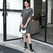 美洋（MEIYANG）小赫本連衣裙26支羊毛法式優(yōu)雅圓領(lǐng)五分袖針織短裙時(shí)尚新款針織裙 灰色 S