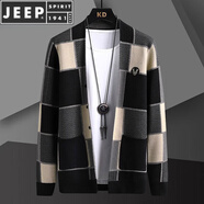 JEEP SPIRIT開衫毛衣男士春秋季新款格子毛線衣服潮流休閑針織衫男秋裝 803卡其色 XL 推薦【126-140斤】