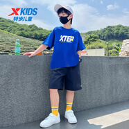 特步（XTEP）兒童運動(dòng)套裝衣服2026夏季新款中大童速干透氣t恤兩件套童裝短褲 藍色+藍色-2N 150